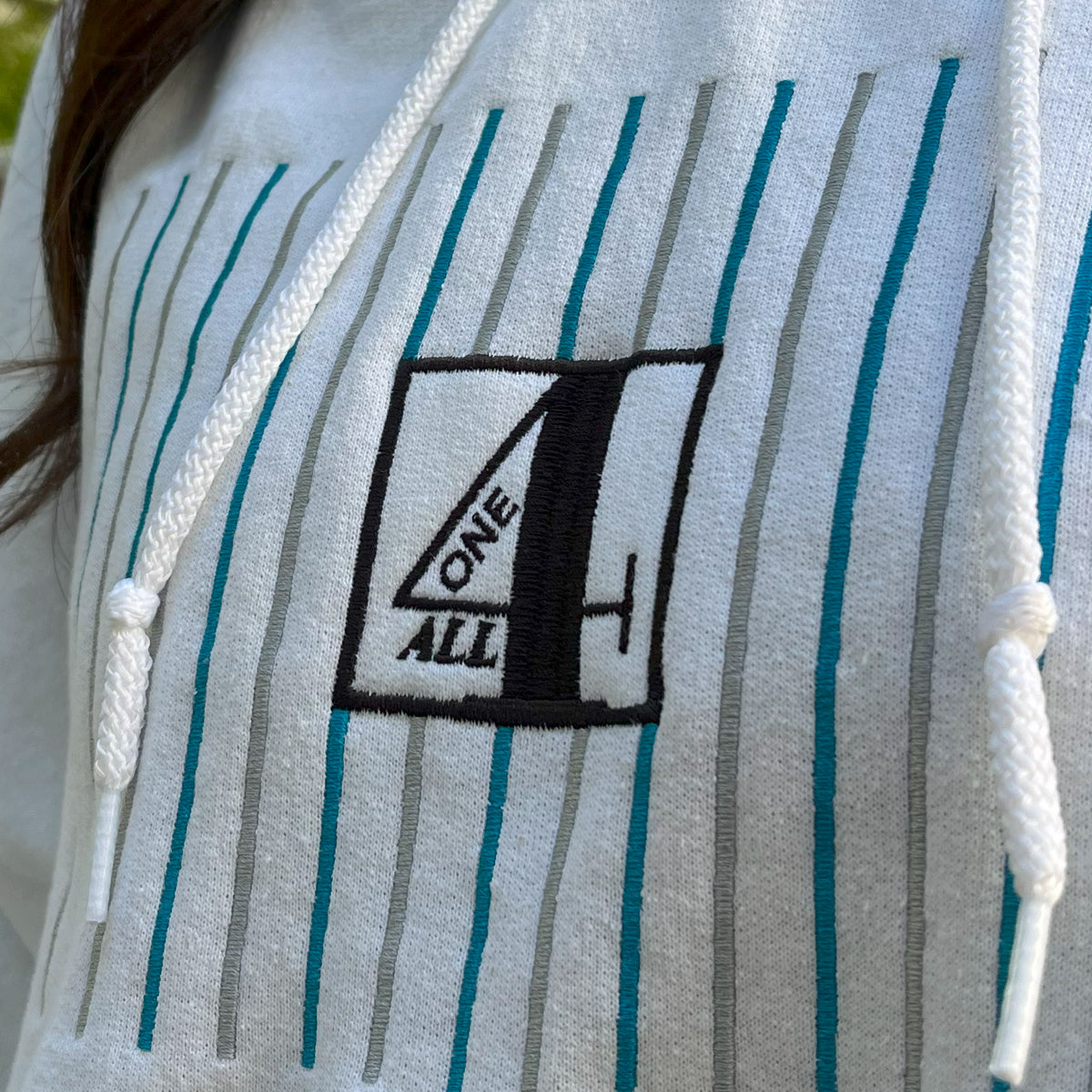 "ONE4ALL RETRO" Embroidered Pullover Hoodie White (Mens/Womens)
